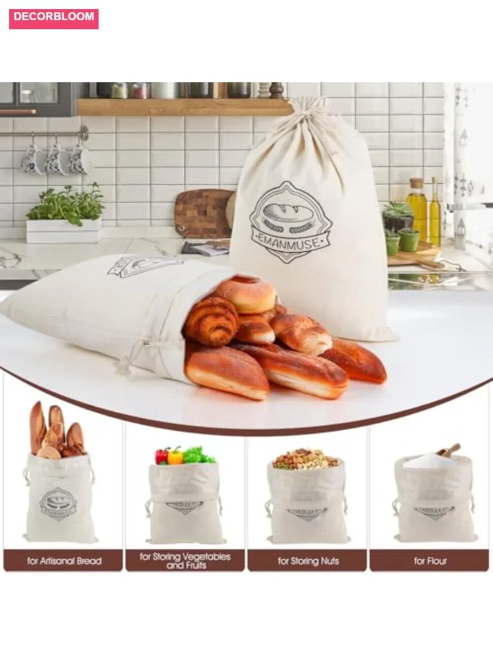 2pk Reusable Linen Bread Bags with TPU Lining for Sourdough